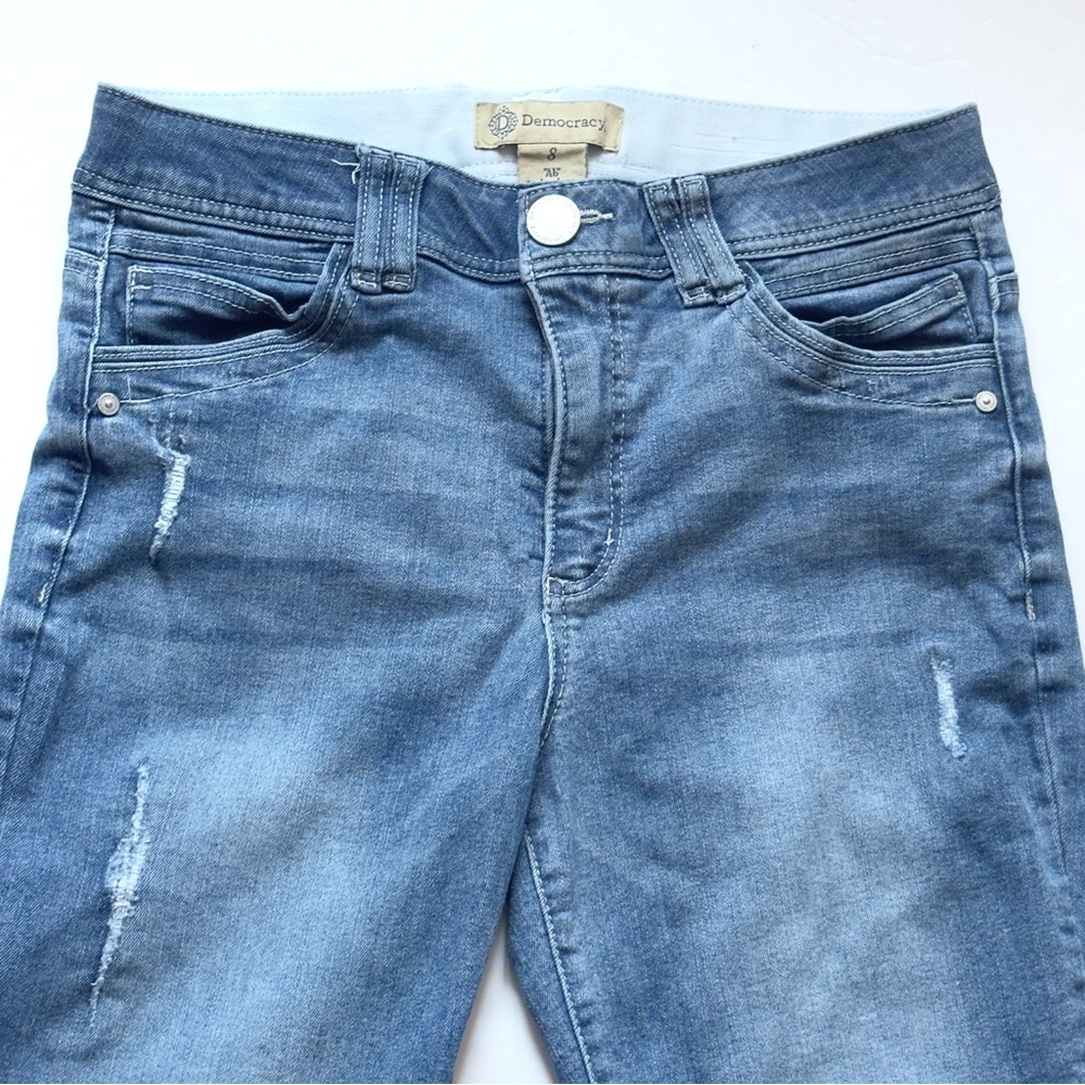 Democracy Ab Technology Skinny Jeans 8 Light Wash Stretch Raw Hem Distressed Mom - Picture 2 of 13